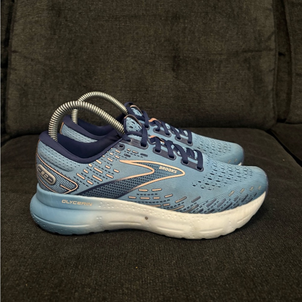 Brooks Shoes Womens 8 Blue Mesh Glycerin 20 Road Running Athletic Sneakers